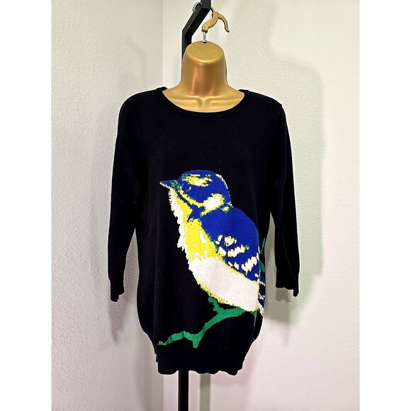 Cynthia Rowley Novelty Bird Black Sweater Womens Medium Cozy Pullover Naturecore - Picture 1 of 7